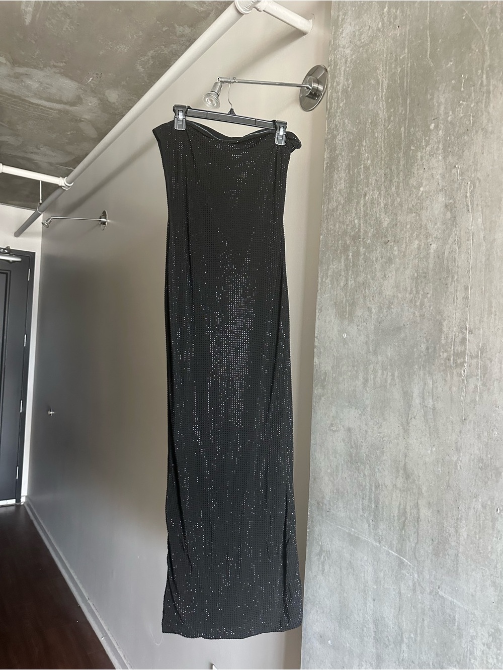 Black Sequin Strapless Gown